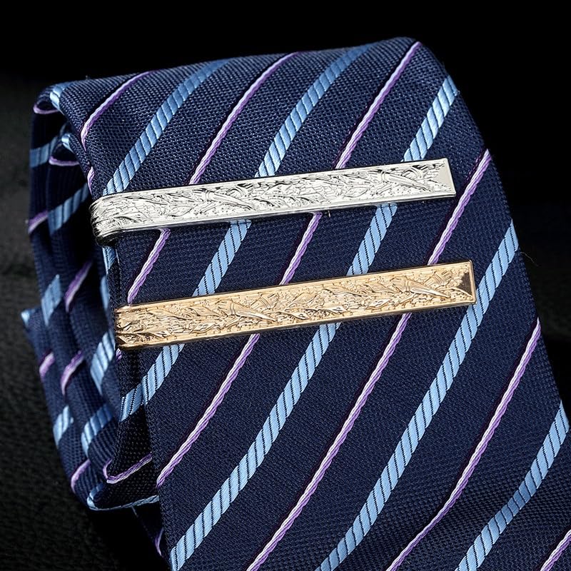 Fermacravatta da Uomo per Camicia, Placcato in Rame, con Motivo inciso sul Colletto
