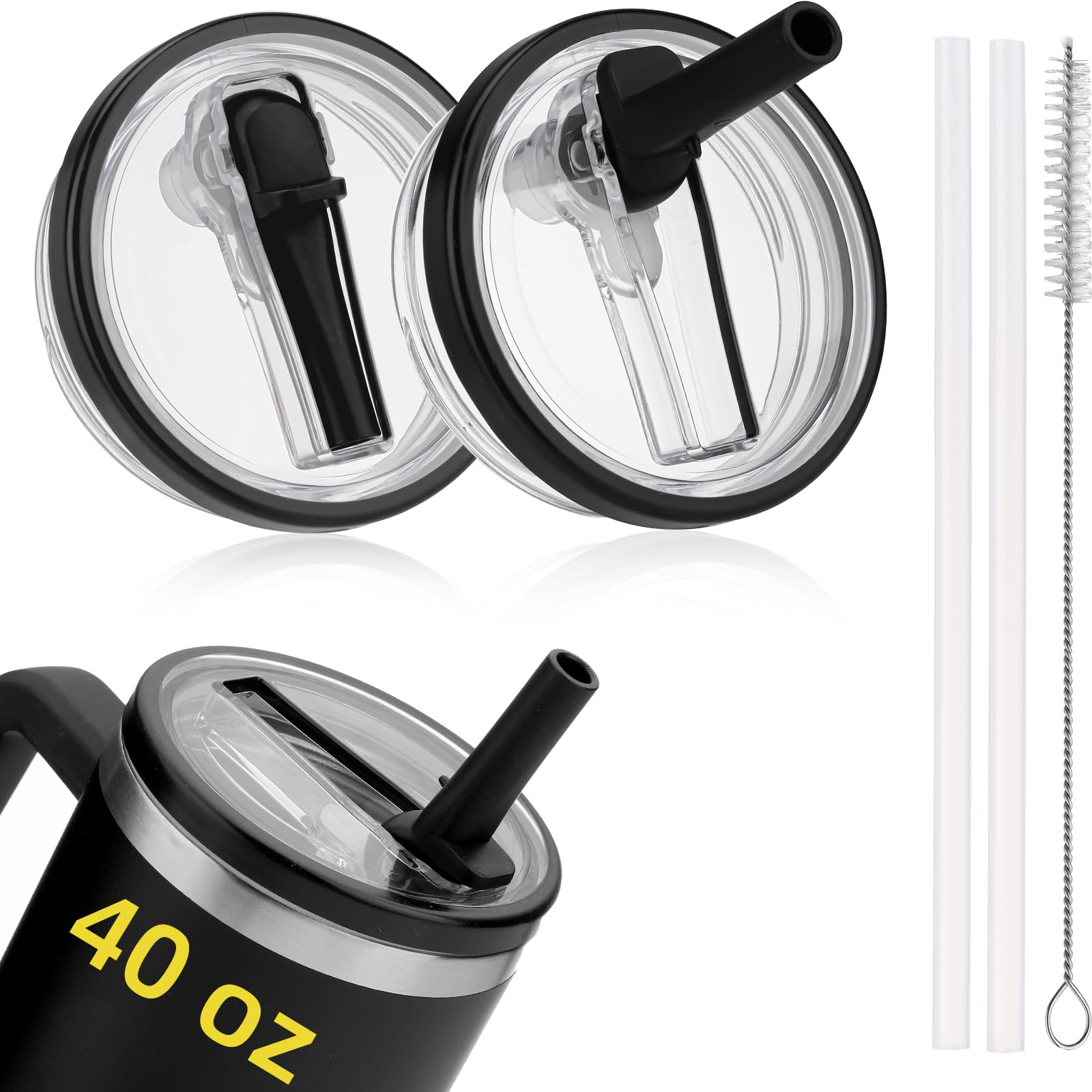 2 Pack Stanley Lid Replacement 40 oz for Stanley Quencher H2.0 Cup Accessories, Black, Flip Straw Leak Proof 40oz Tumbler Lid for Stanley, BPA-free Cup Top, Spill Proof Straw Cover for Stanley