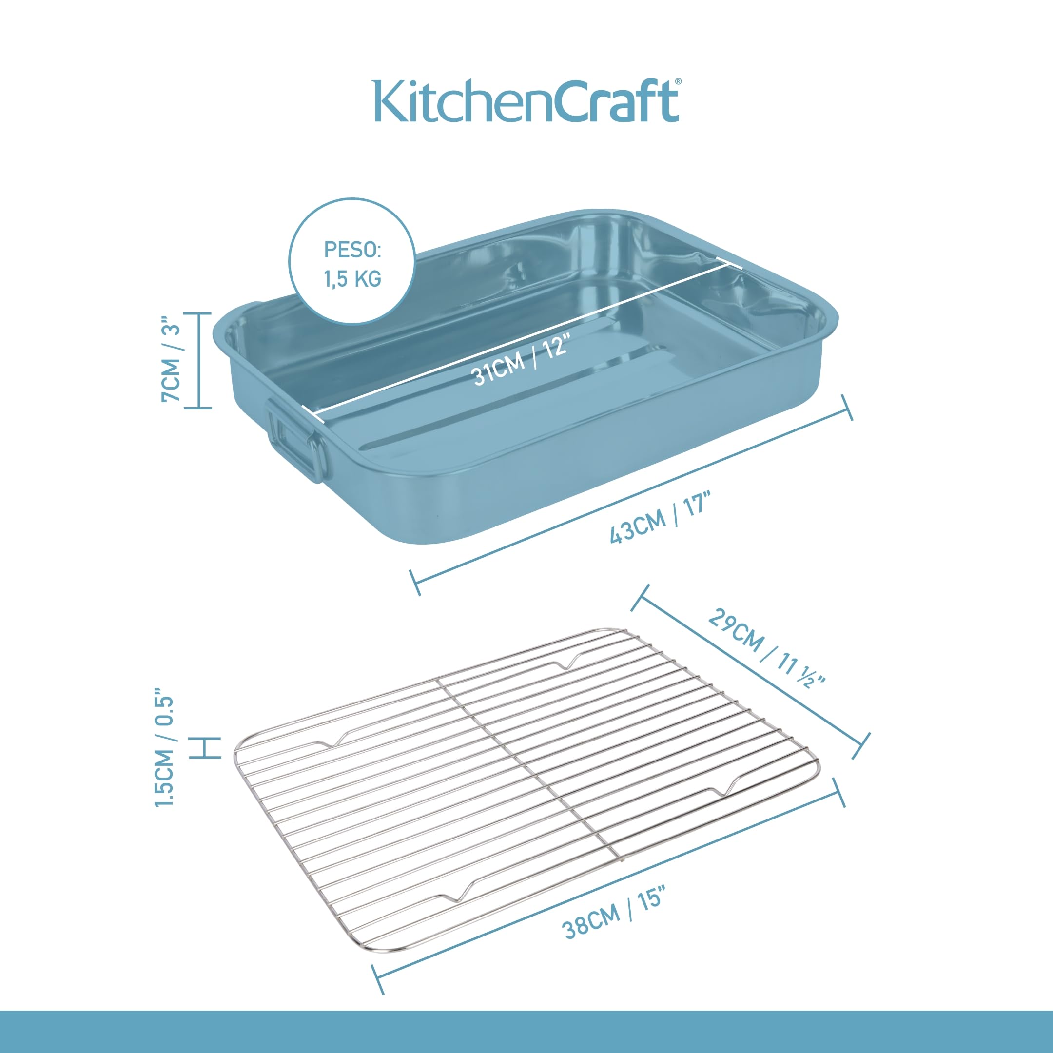 Kitchen Craft Padella per arrosto in acciaio INOX con griglia