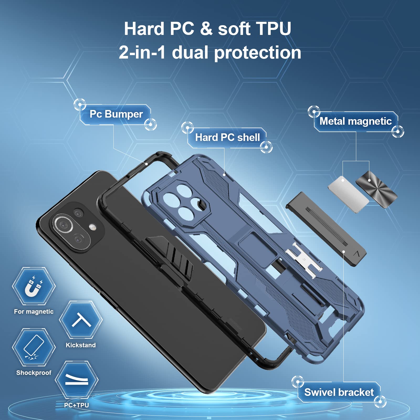Funda para Xiaomi Redmi Note 15 Pro 5G, Carcasa Antigolpes con Soporte anular metálico, Case Protectora de Grado Militar, Azul — view 112