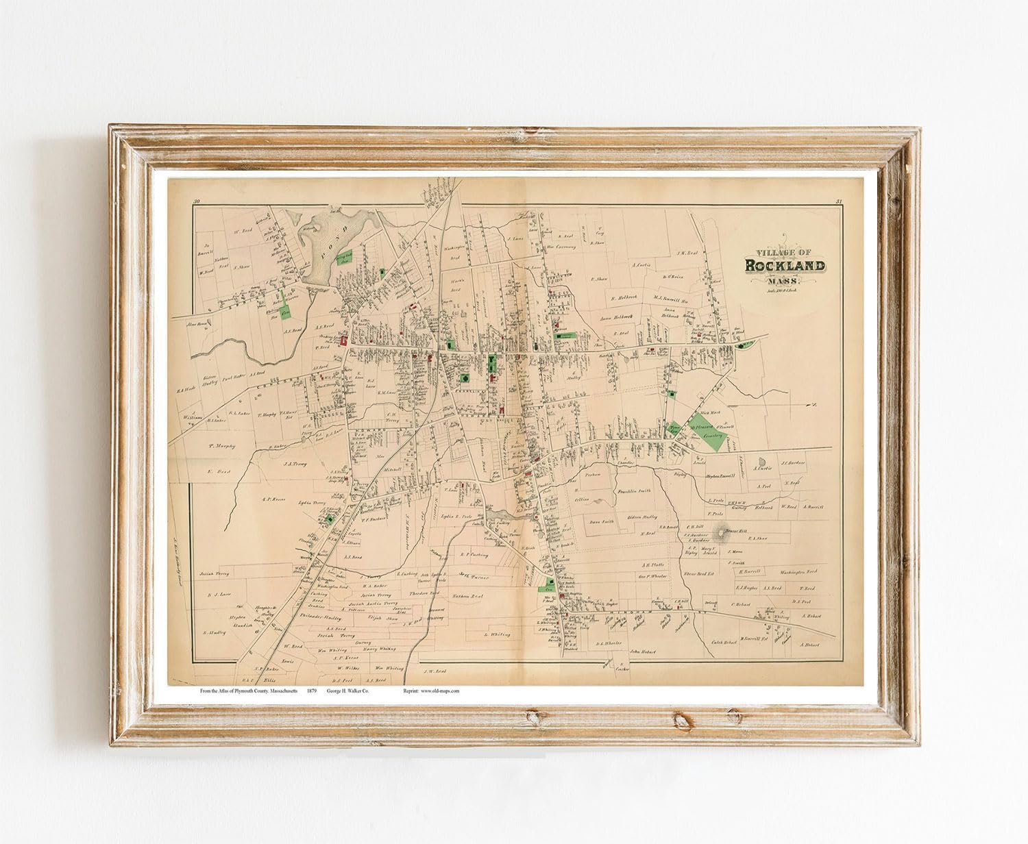 MG Global Historical Map Poster of Rockland Village 1879 Plymouth Co. Massachusetts