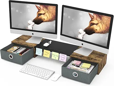 WESTREE Dual Monitor Stand Riser with Two Drawers,...