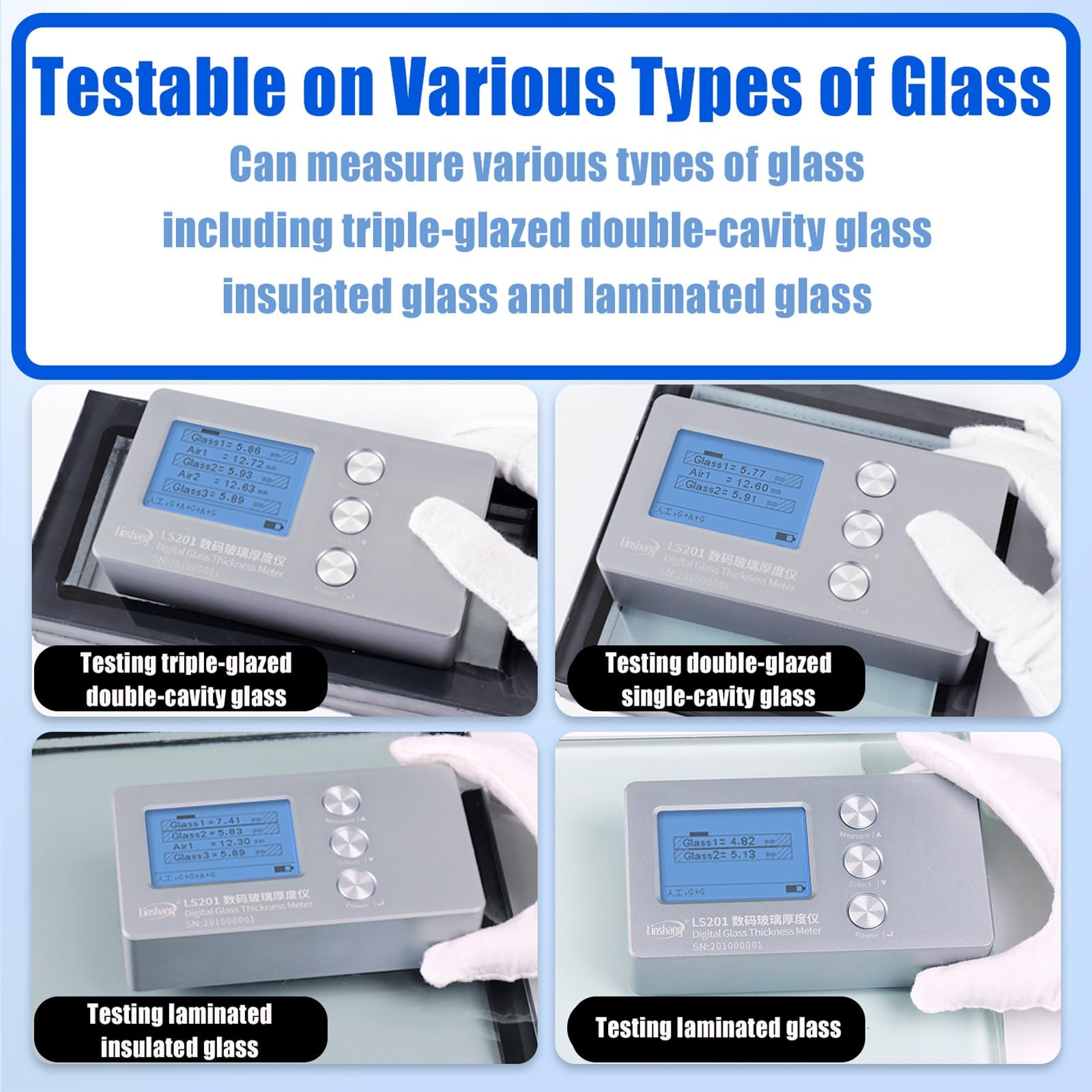Medidor de grosor de vidrio, instrumento de medición LCD, precisión ± 0,1 mm, rango de medición de 70 mm, diseño compacto y portátil