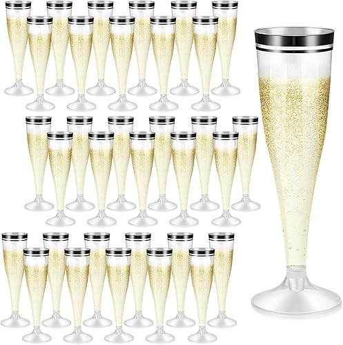 Skylety 100 copas de champán a granel de 4.5 onzas de plástico transparente para tostar, copas de champán de plástico, copas de mimosa, vasos de