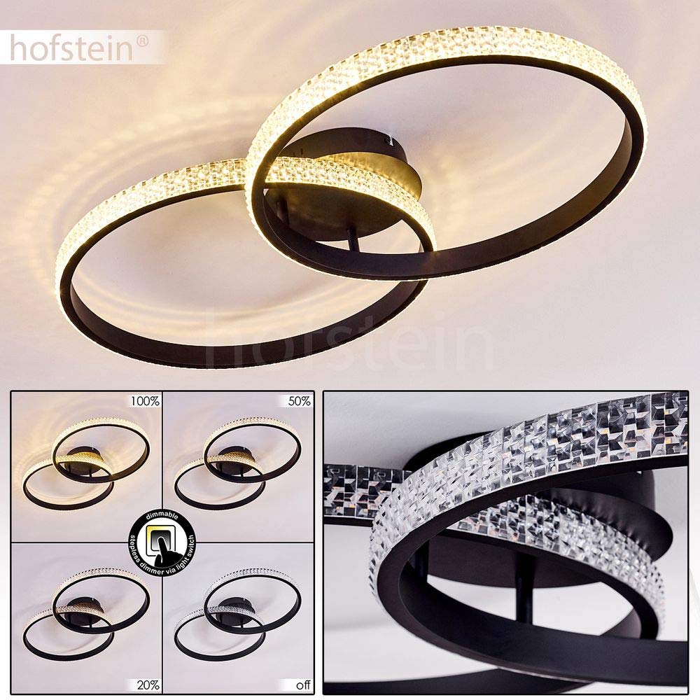 HOFSTEIN LED Deckenleuchte Melosa, moderne runde Deckenlampe aus Metall in Schwarz/Weiß, dimmbar über Lichtschalter, 13 Watt, Ø Ringe 45cm/40cm, Höhe 10cm, 1720 Lumen, 3000 Kelvin, Wohnzimmer, Küche