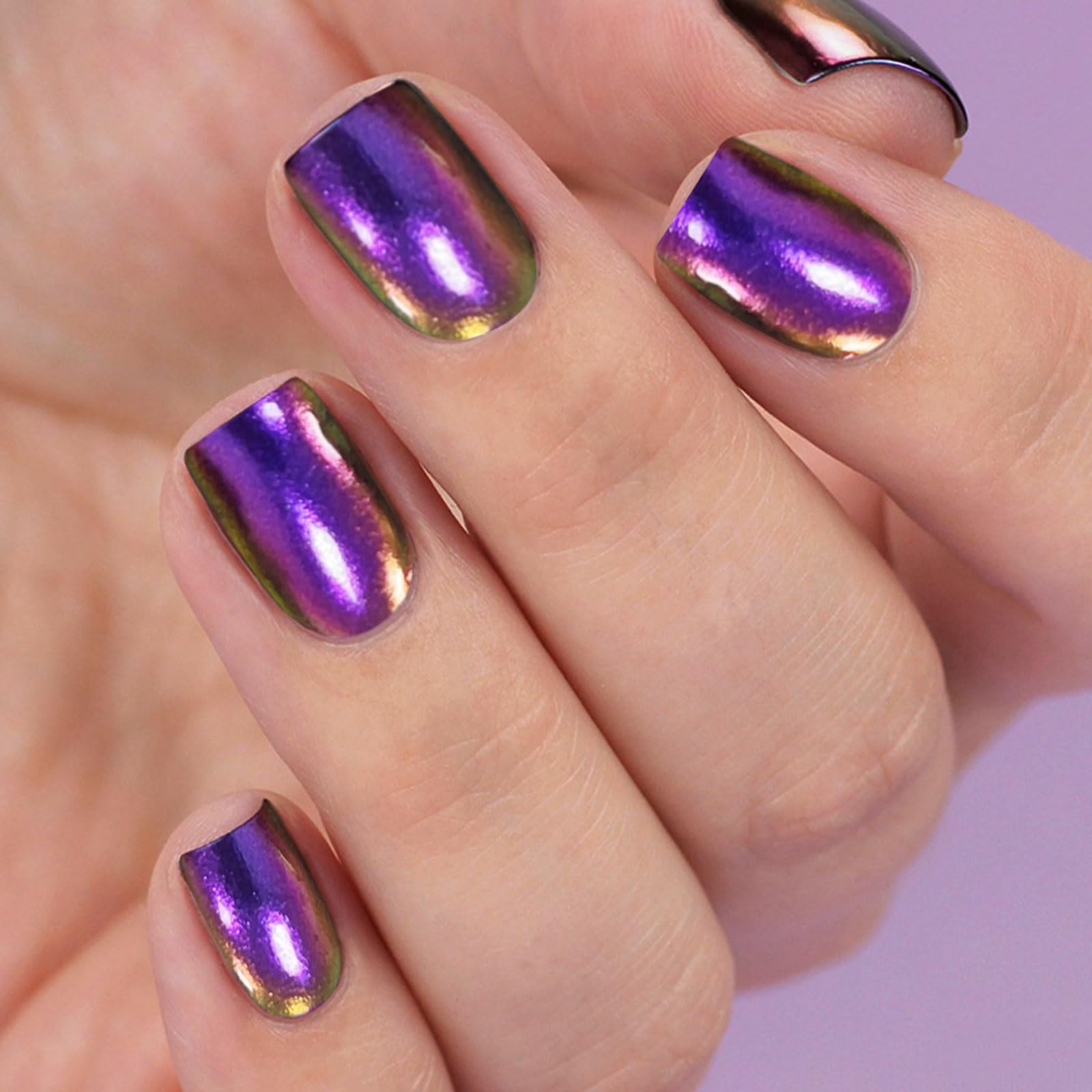 JMEOWIO Gel Nail Stickers Purple Laser Semi Cured Gel Nail Strips Wraps UV/LED Nails Art Design Decoration Accessories