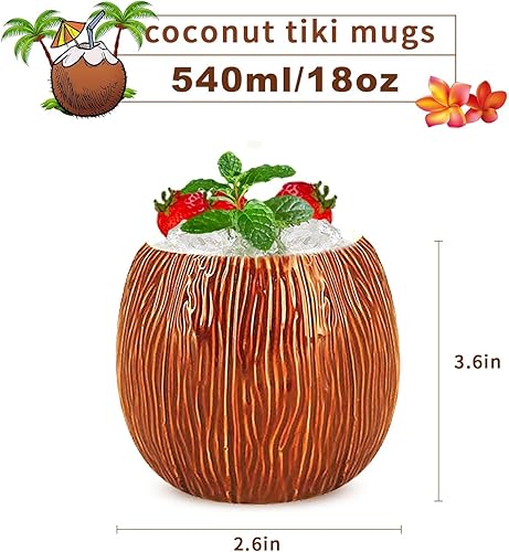 Miniatura 2 de LINALL Taza de cerámica con forma de coco para regalos, tazas y tazas, colecciones, decoración de Año Nuevo, taza Tiki (17.6 fl oz17oz) (paquete de