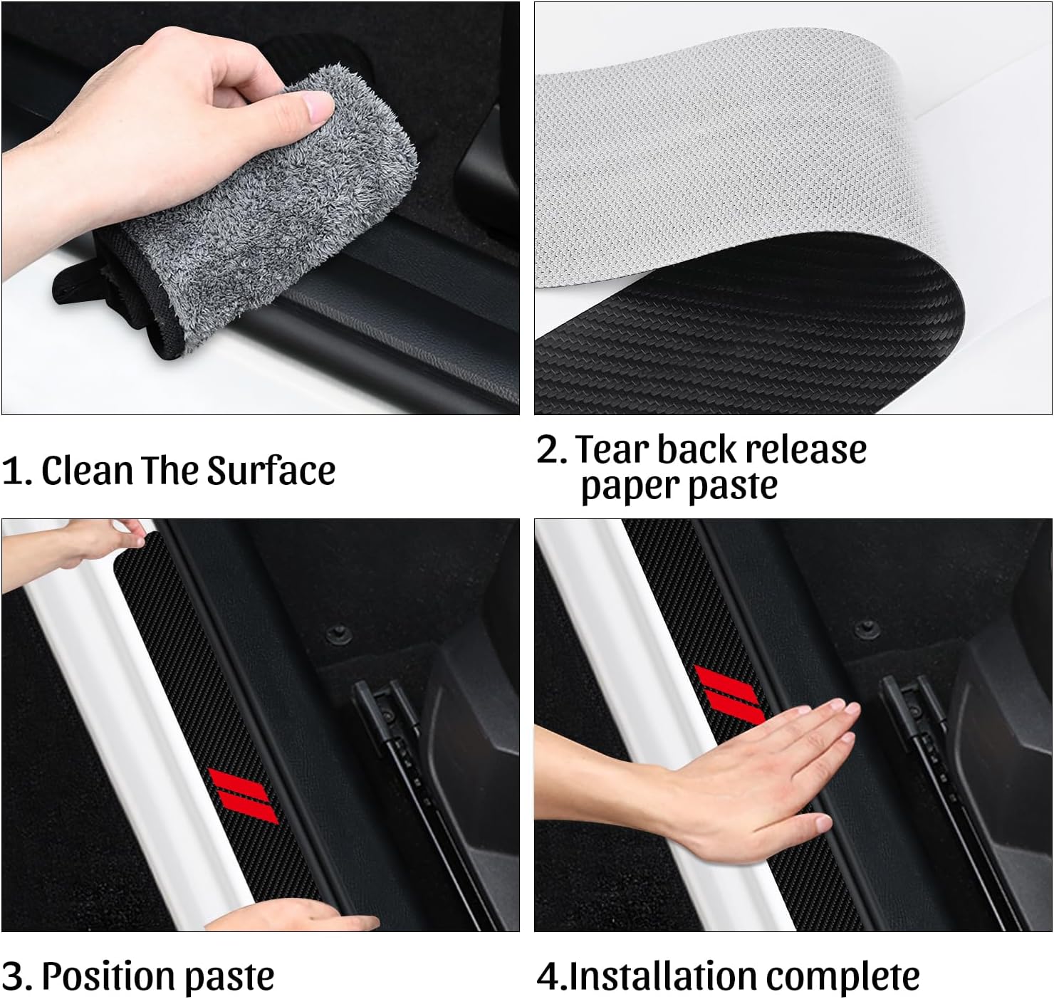 Car Door Sill Protector for Charger Challenger Durango Journey, 4Pcs Carbon Fiber Anti-Dirty Scuff Plate Cover Guard Sills Protector Trim, Car Door Anti Kick Pad Sticker