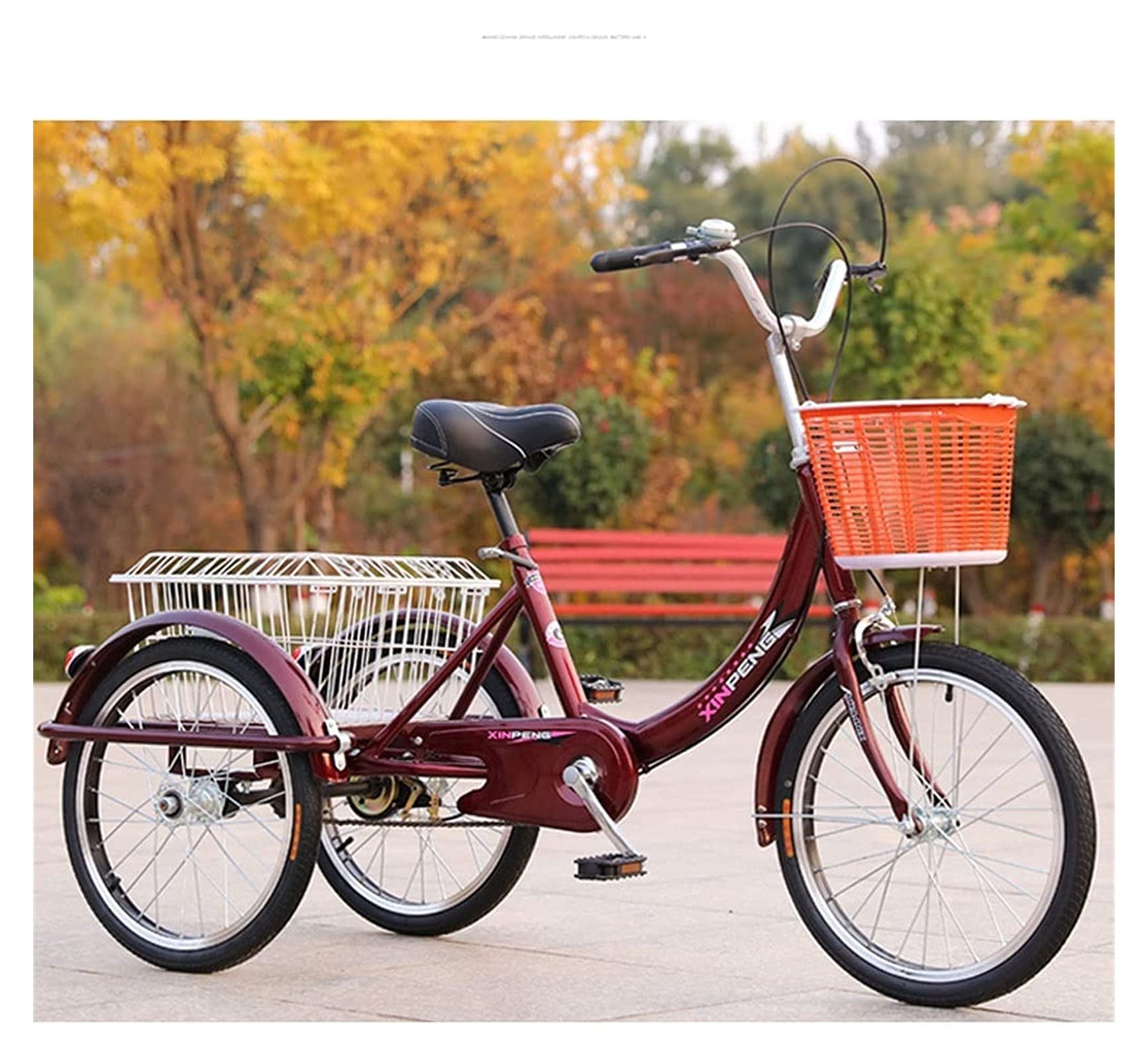 PAGOIAAR Adult Cargo Tricycles Beach Cruiser Bikes Shopping 3 Wheel Bikes Adult Tricycle Seniors, Trike 20 Inch Three-Wheeled with Large Size Basket for Recreation Shopping Men Women