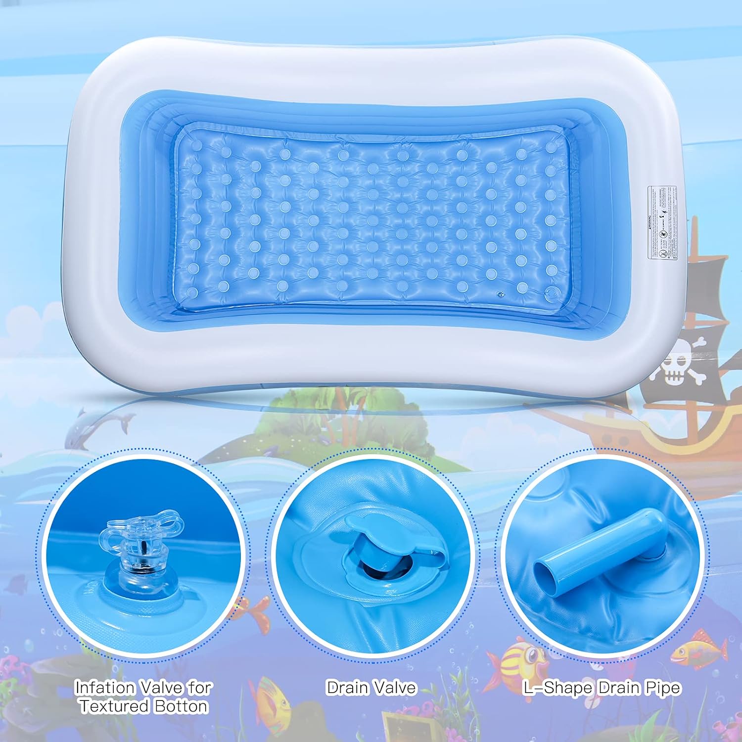 Rеvіеw Prоduсt iBaseToy Inflatable Swimming Pool for Kids, 95 x 55 x 22 Family Full-Sized Kiddie Pool Above Ground, Blow Up Pools for Kids Ages 3+ for Outdoor, Garden, Backyard