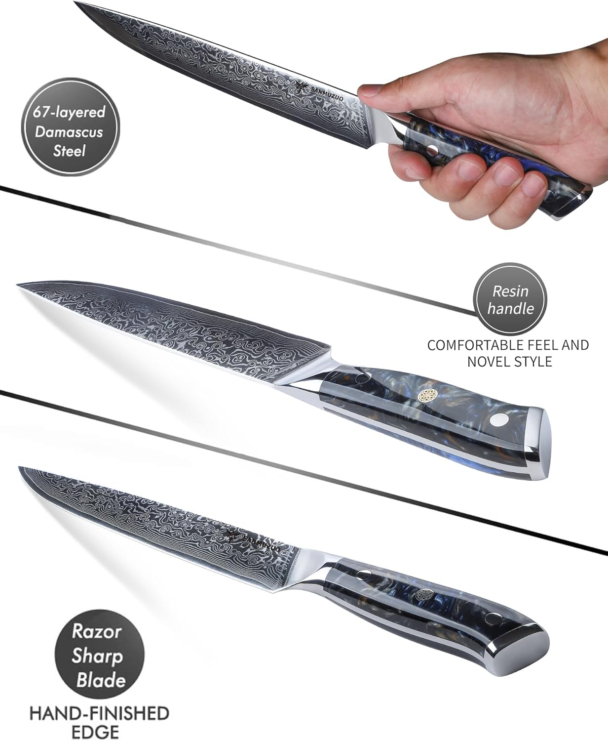 Carving Knife - 9 inch Kitchen Meat Cutting Slicing Knife- Xuan Series - VG10 Damascus Steel with Resin Handle (Starry Black)