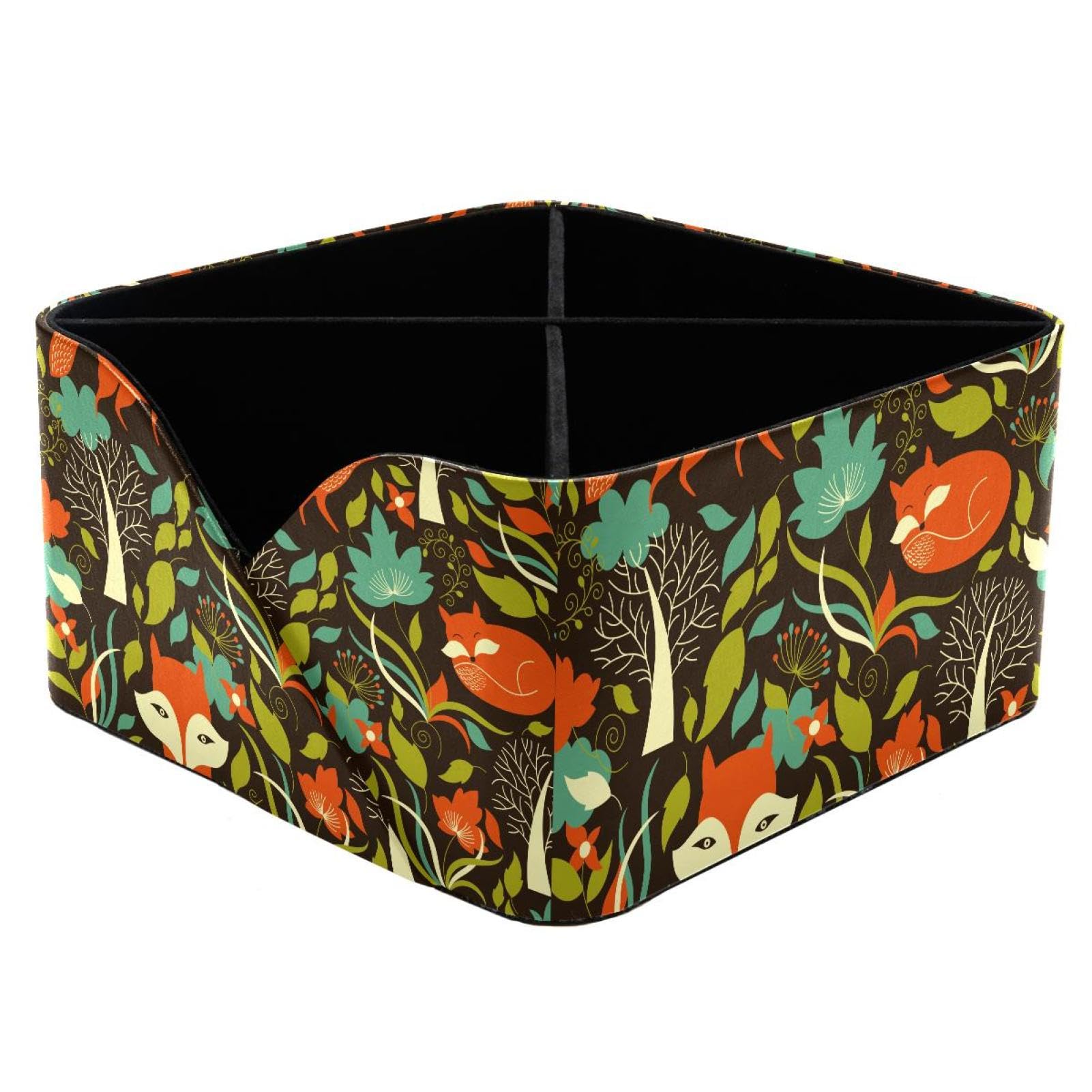 KengjuTesu Forest Flowers Floral Fox Animals Pattern Desktop Organizer Pen Holder, Rectangular Pencil Cup for Office, Study and Makeup Stations