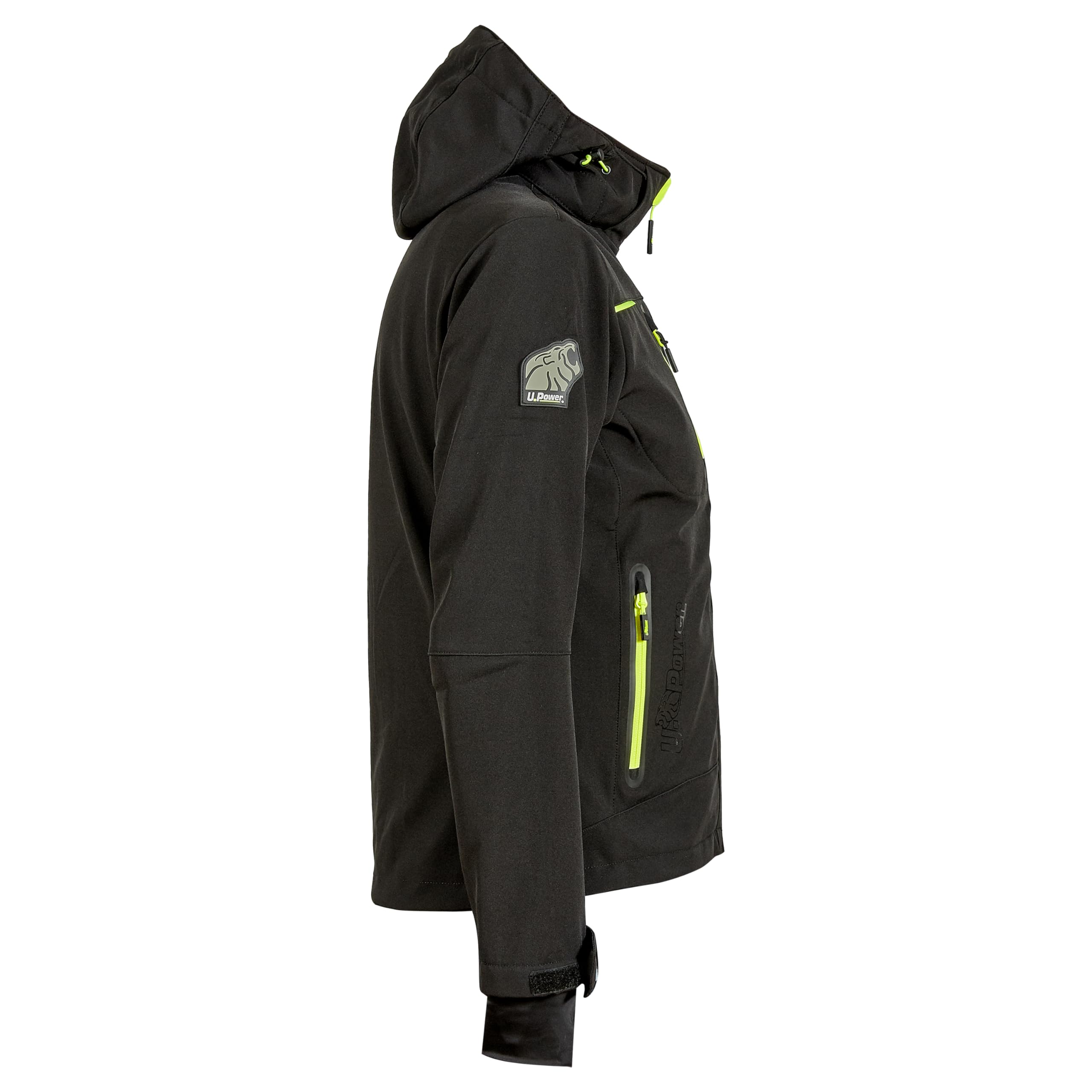 U-Power SPACE, Giacca Softshell, con Cappuccio Staccabile, Tasche Ampie, Full Zip, Antivento, Impermeabile, Tessuto Resistente, Confortevole (BLACK CARBON - M)