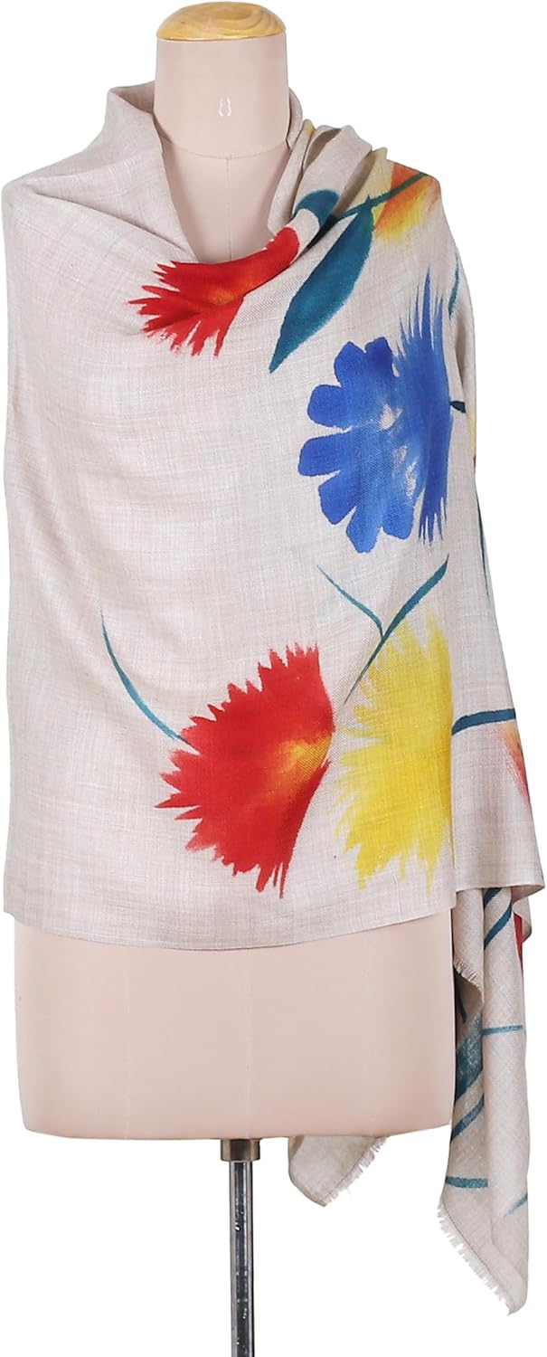 NOVICA Wool and silk blend shawl, 'Spring Rhapsody'