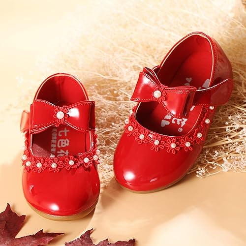 Miniatura 3 de Zapatos sin cordones para niñas pequeñas, zapatos de cuero pequeños, zapatos individuales, zapatos de baile para niños (rojo, 12-18 meses)