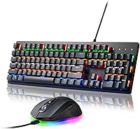 Vista 1 de Combo de teclado mecánico y mouse, teclado con cable RGB retroiluminado de 104 teclas para juegos y mouse con cable de 7 botones 4800 DPI para PC