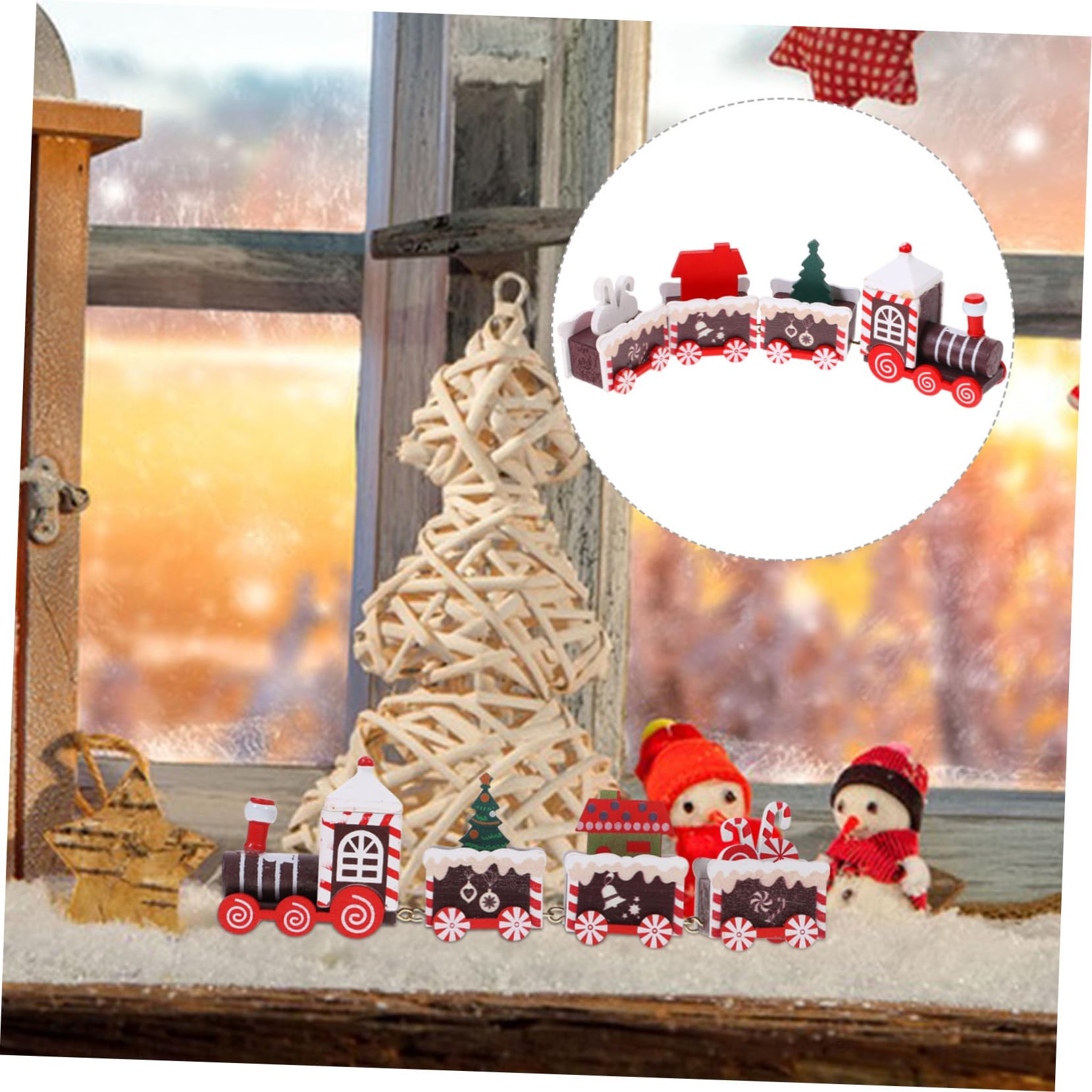 Cabilock 4 Piezas Tren de Navidad decoración Escritorio Trenes navideños decoração Adorno de Navidad Juguetes de Escritorio Manualidades navideñas de Madera Tren de Madera de Navidad