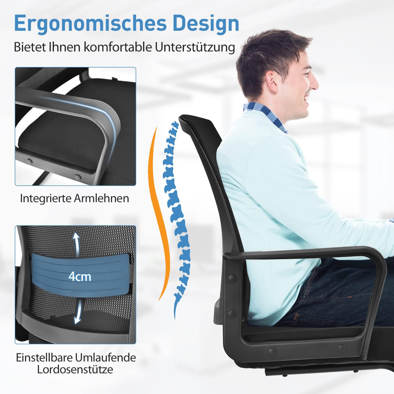 COSTWAY Freischwinger Stuhl, Schwingstuhl mit Armlehne, Konferenzstuhl, Bürostuhl, Computerstuhl bis 136kg belastbar, Besucherstuhl für Büro, Konferenzraum, Arbeitszimmer
