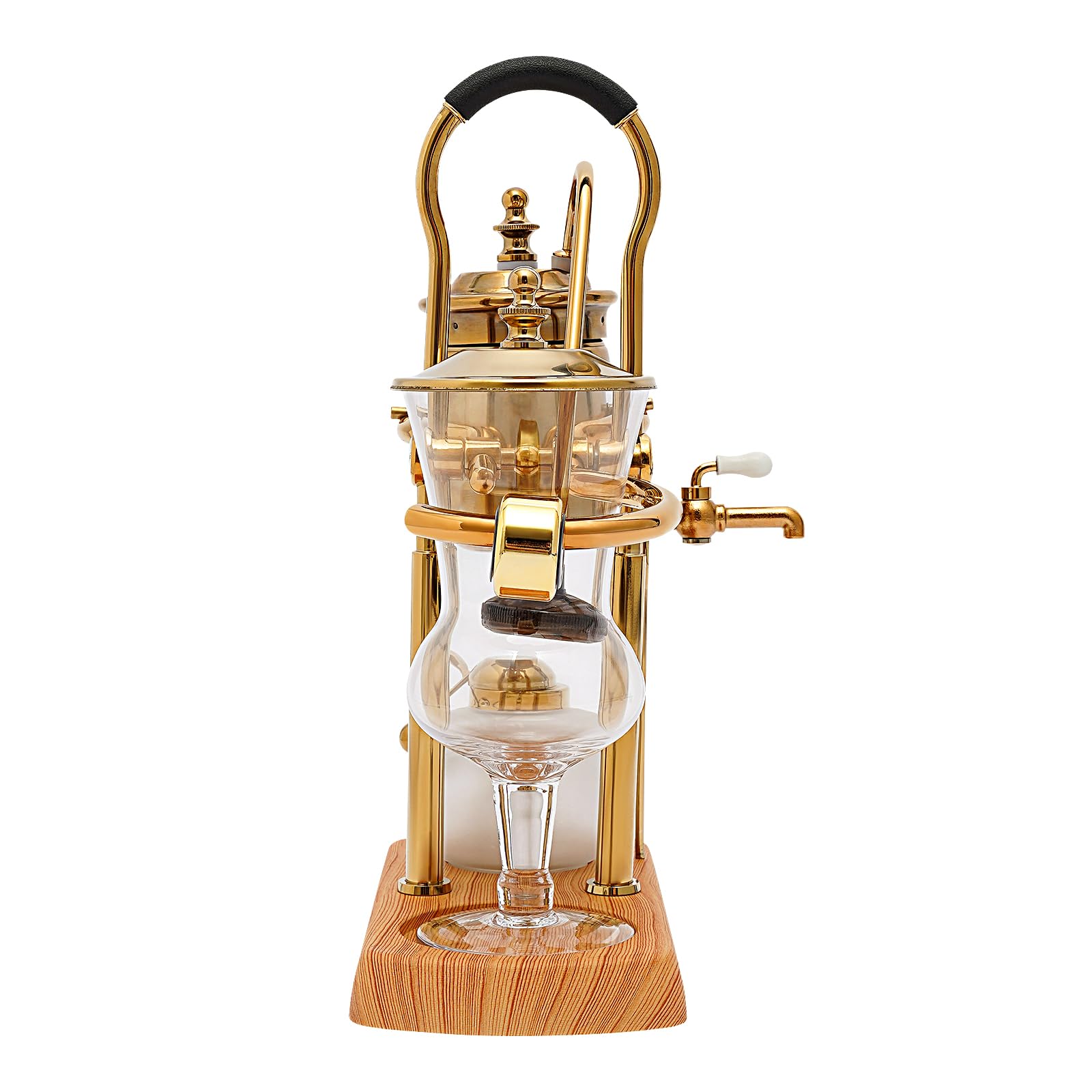 Siphon Balance Kaffeemaschine, Siphon Kaffeemaschine Set, Vakuum-Kaffeebereiter, Naturholzsockel und Deckelknauf,Glas-Vakuum-Kaffeemaschine, Extraktionswerkzeuge für Handgebrühten Kaffee (Golden)
