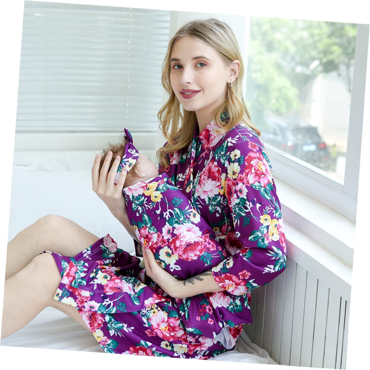 SHERCHPRY 3pezzi Vestaglia da Allattamento per Donne Gravidanza con Copertina per Fascia per con Fiocco Comoda e Elegante per Mamma