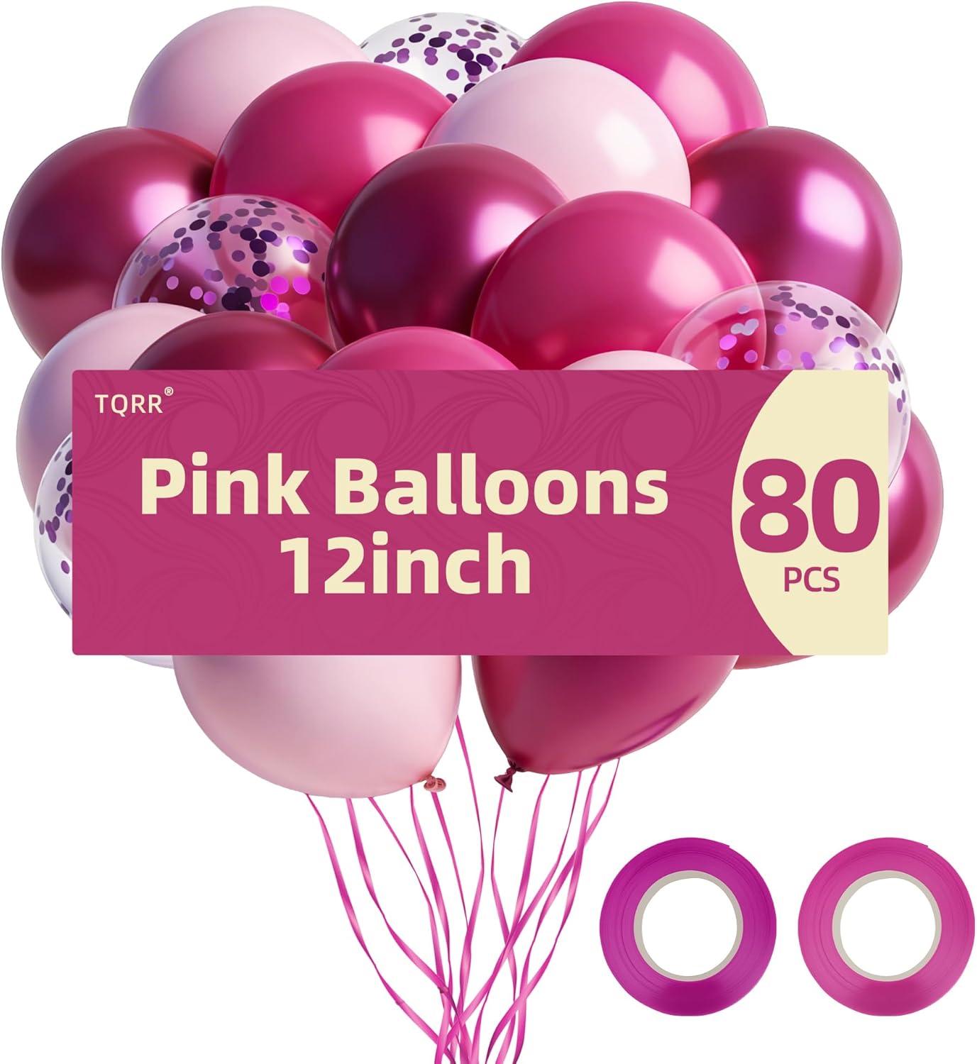 80pcs Pink Balloons, 12 inch Birthday Balloons, Party Balloons, Birthday Decorations, Helium Balloons for Bridal Shower Wedding Party Decorations