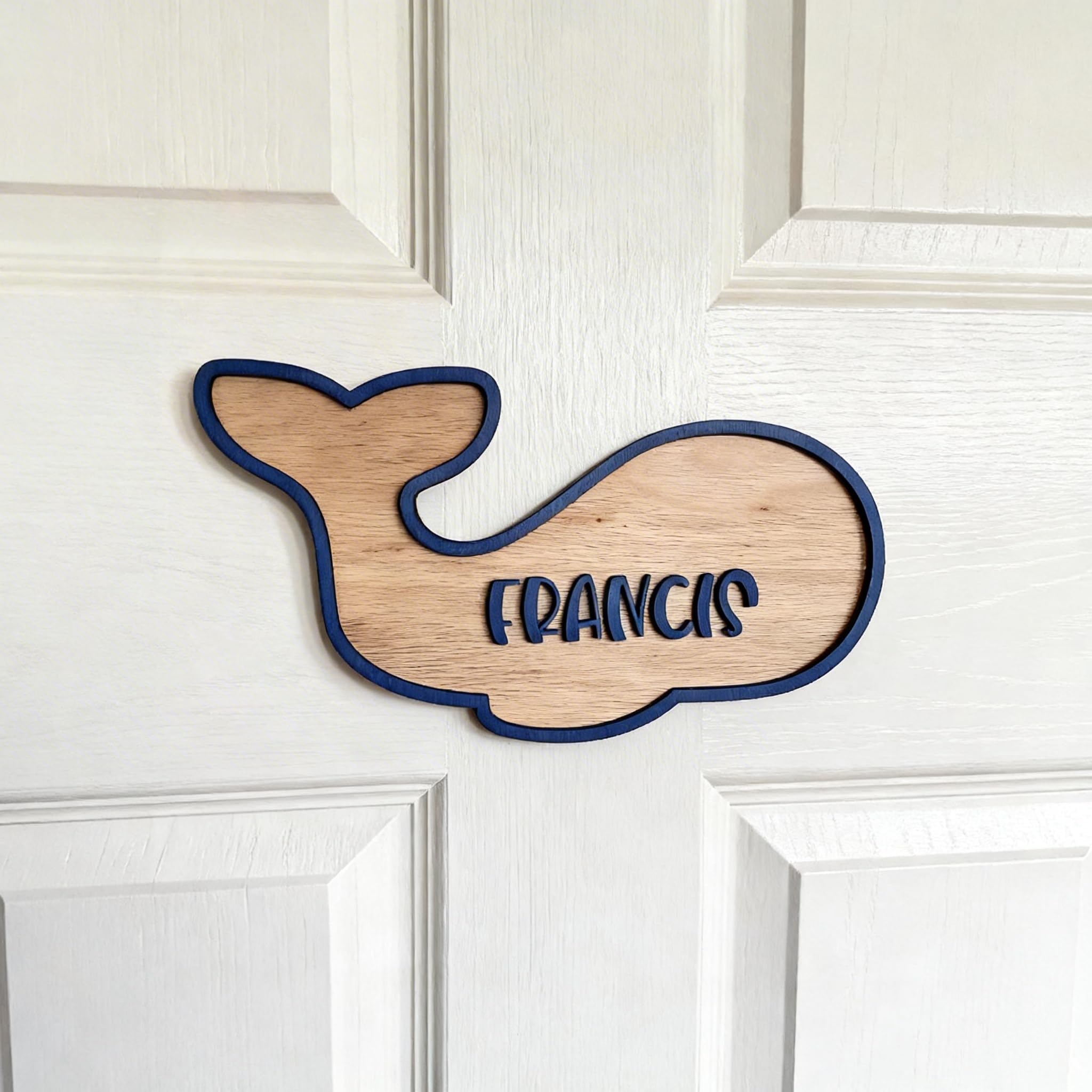 Personalised Kids Door Name Sign, Custom Wooden Dinosaur Shape Door Plaque with Name, Nursery Bedroom Door Sign, Children's Room Wall Decor (Dolphin)