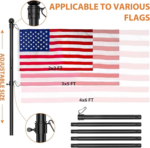 Miniatura 2 de YeYeBest Mástil de bandera, kit de poste de bandera de 5 pies para casa, 2 clips de anillos sin enredos, soporte para bandera, acero inoxidable,