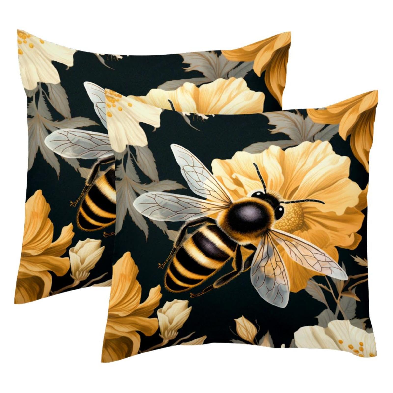 Housse de coussin velours 50x50 cm abeille fleur déco maison
