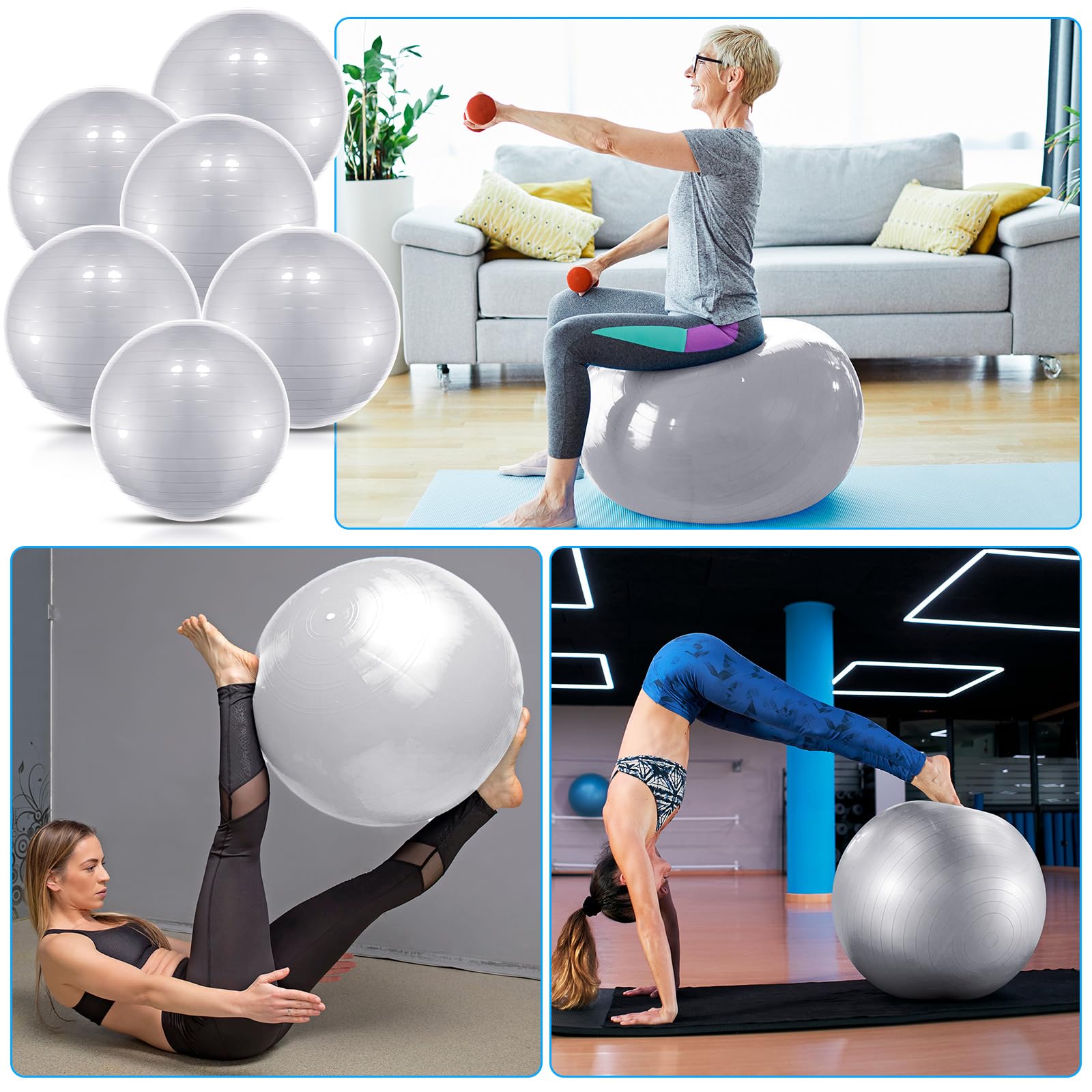Jexine 6 palline da yoga in PVC, per equilibrio e stabilità e equilibrio, pompa rapida per allenamento fisico, gravidanza, casa, ufficio, palestra