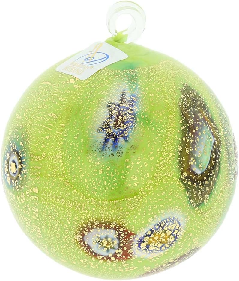 Glass Of Venice Murano Glass Medium Millefiori Christmas Ornament - Green Gold