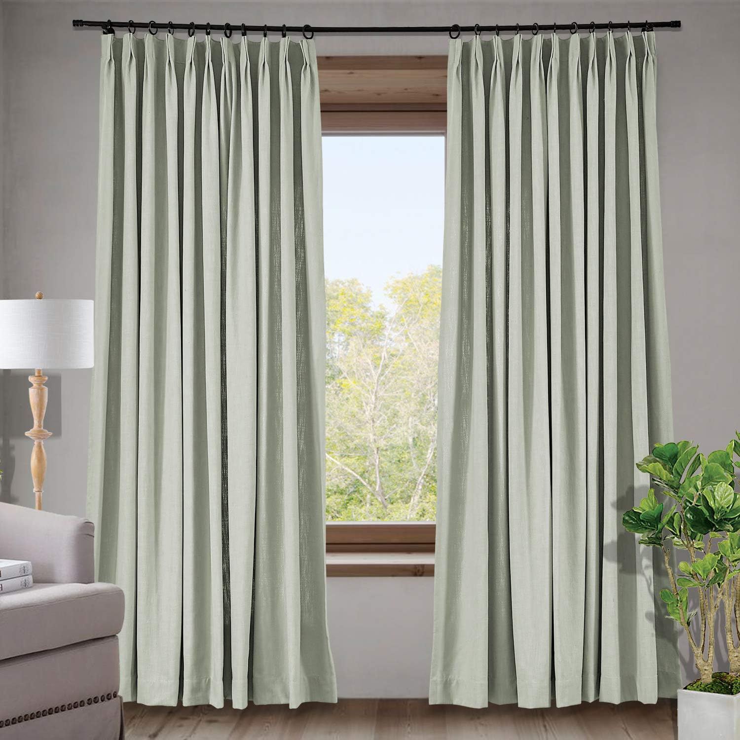 Macochico Silver Birch Linen Curtains for Bedroom Pinch Pleated Linen Cotton Drapes Panels for Dining Room Kid Room Library Room Divider 72W x 84L Inch, 1 Panel