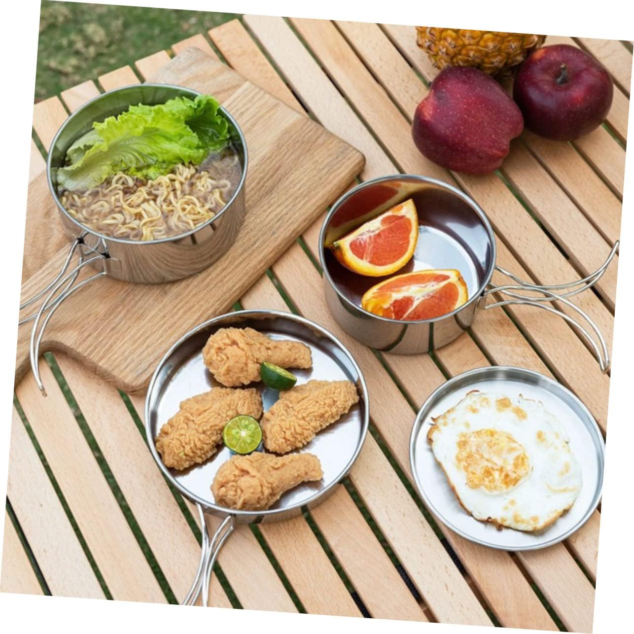 YARNOW 1set Portable Camping Cooking Stainless Steel Cookware for Outdoor Cooking Backpacking and Hiking Convenient Travel Cookware Essentials