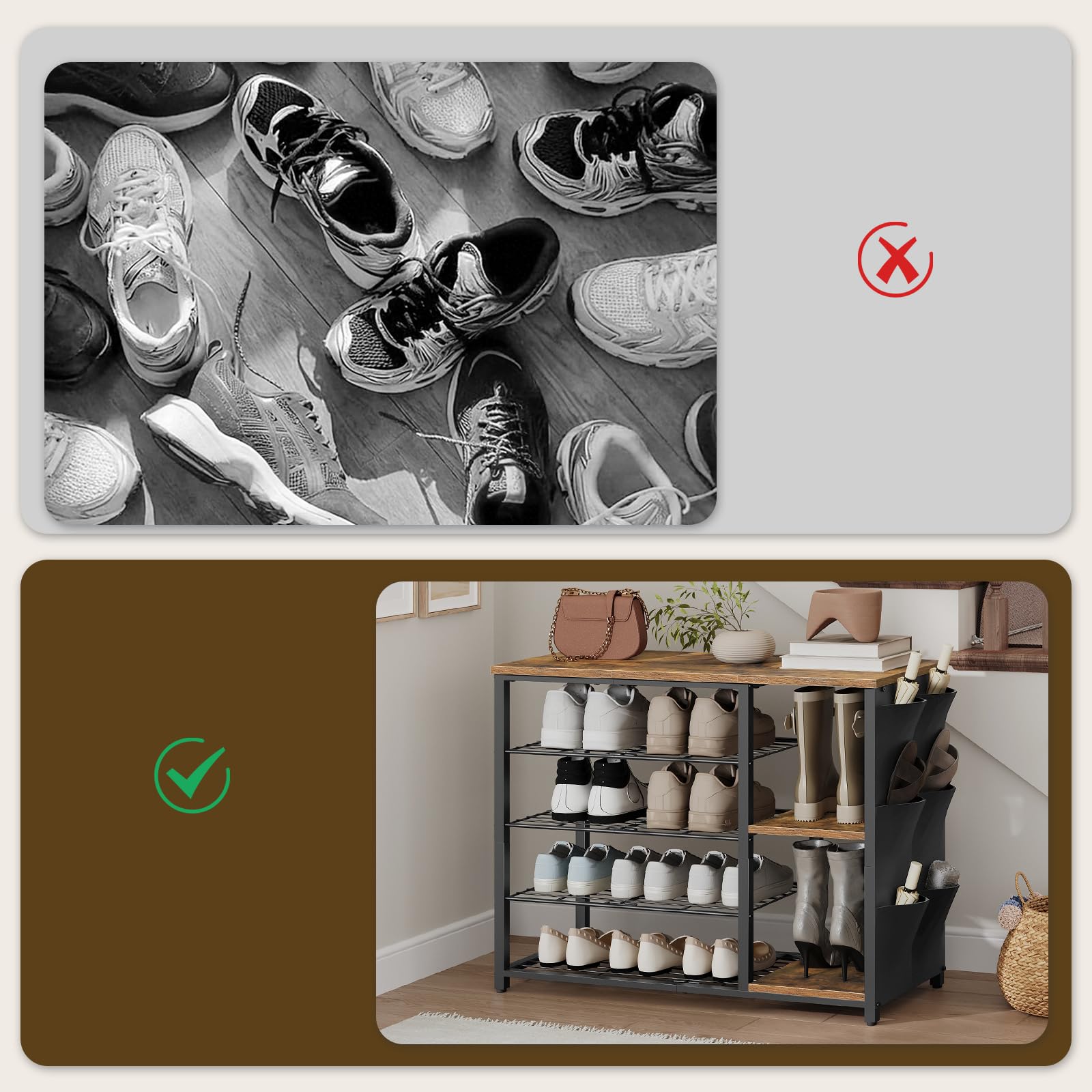 YATINEY Zapatero de 6 Estantes para 22 Pares de Zapatos y Botas, Estantería para Zapatos, 2 Cajones y Repisa Superior, para Vestíbulo, Pasillo o Vestidor, Marrón Vintage y Negro XSS84BR