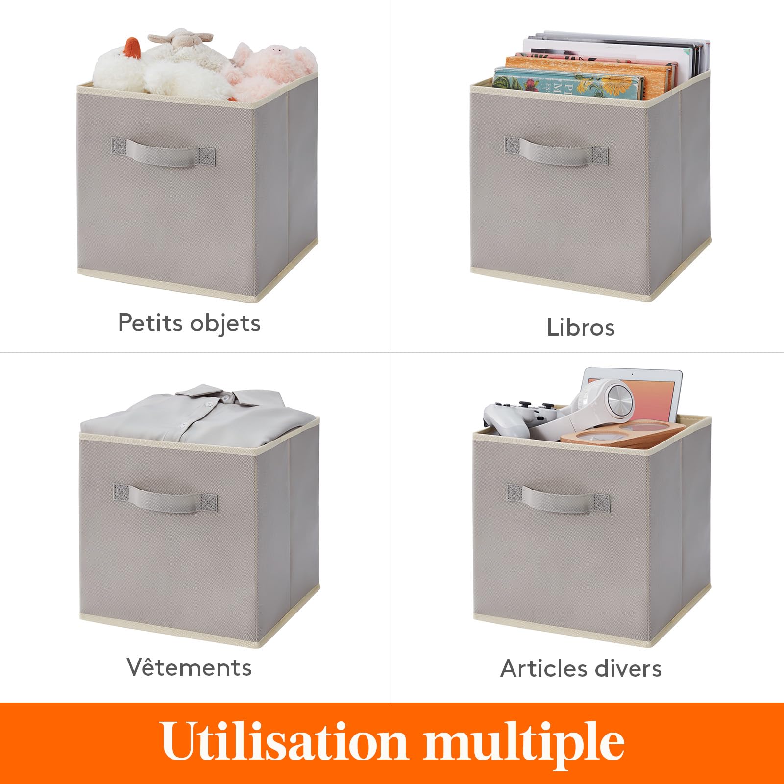 Lifewit Cubes de Rangement Pliables, Panier en Tissu, Caisse, Boites Rangement avec Poignées, Organisateur pour Vetements, Jouets, 26,5 x 26,5 x 28 cm, 18 L, Gris Clair, Lot de 12