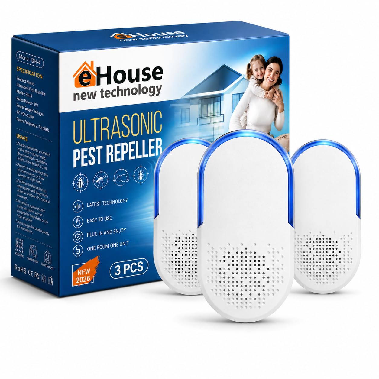 eHouse Ultrasonic Pest Control 3-Pack