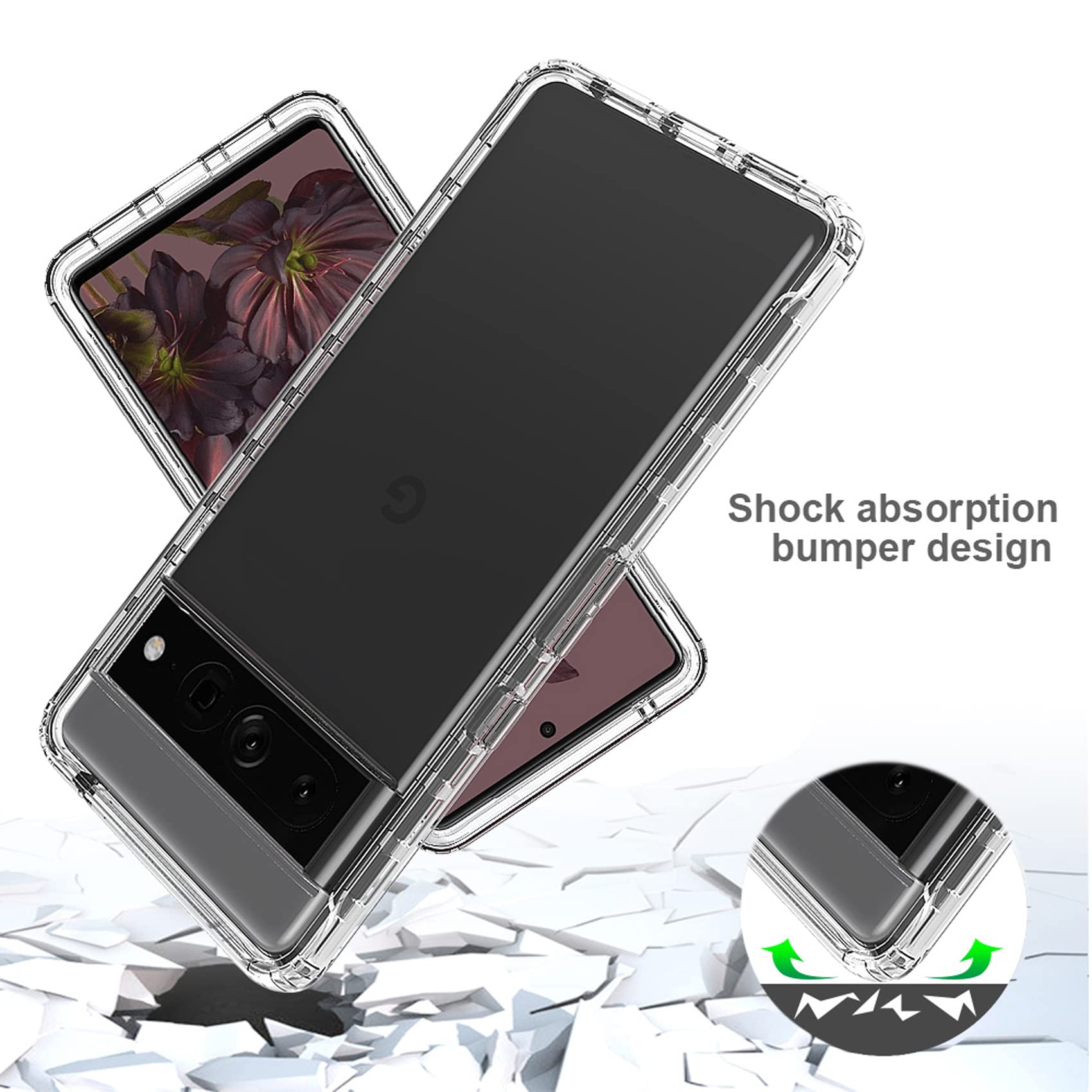 RonRun Cover Google Pixel 7 Pro, Antiurto 360 Gradi Full Case con Protezione per Schermo Incorporata, Trasparente Rugged TPU Bumper Doppia Protettiva