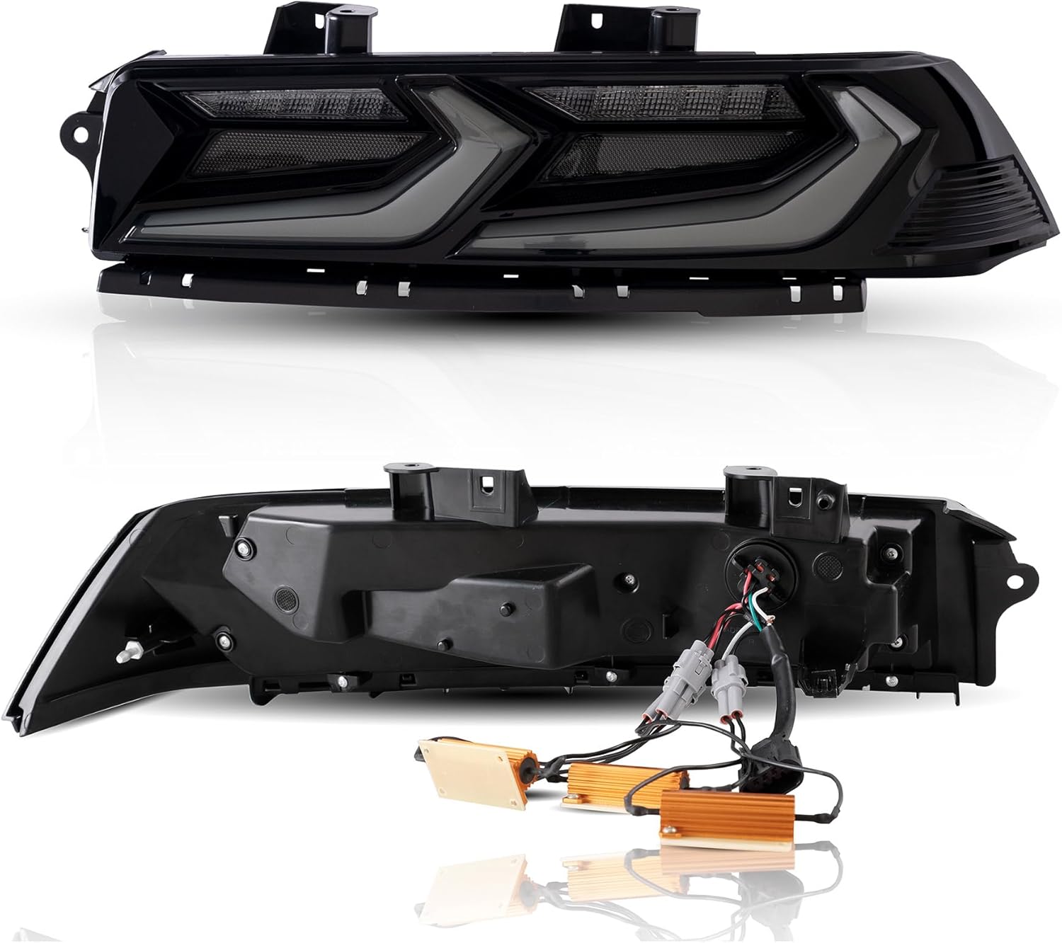 VLAND LED Tail Lights Compatible For 5th gen Chevy Camaro Coupe/Convertible LT LS SS ZL1 2014 2015, With Red Turn Signal, Smoked Lens Style