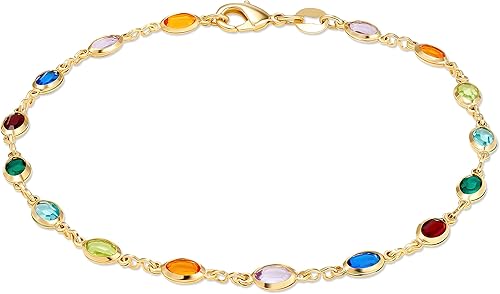 Miniatura 8 de Barzel Tobillera baguette bañada en oro de 18 quilates y cristal multicolor