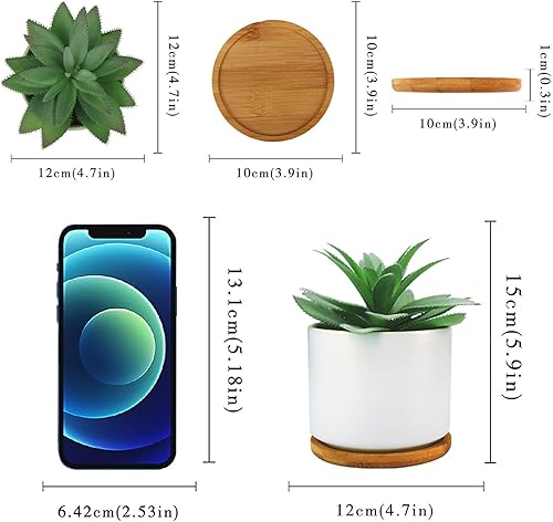 Miniatura 8 de Hopewood Lindas plantas de decoración de interiores, plantas suculentas artificiales en macetas de cerámica con bandeja de bambú, plantas en maceta