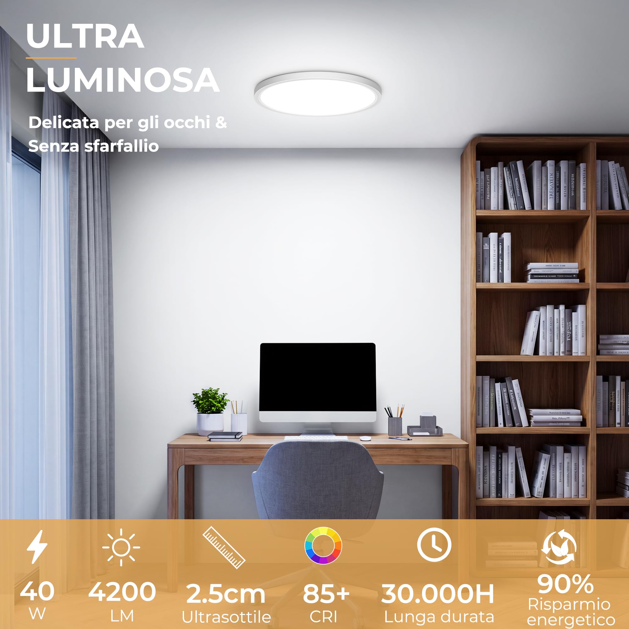 Plafoniera LED Soffitto Dimmerabile 40W 4200LM con Telecomando IP44 Ø60cm