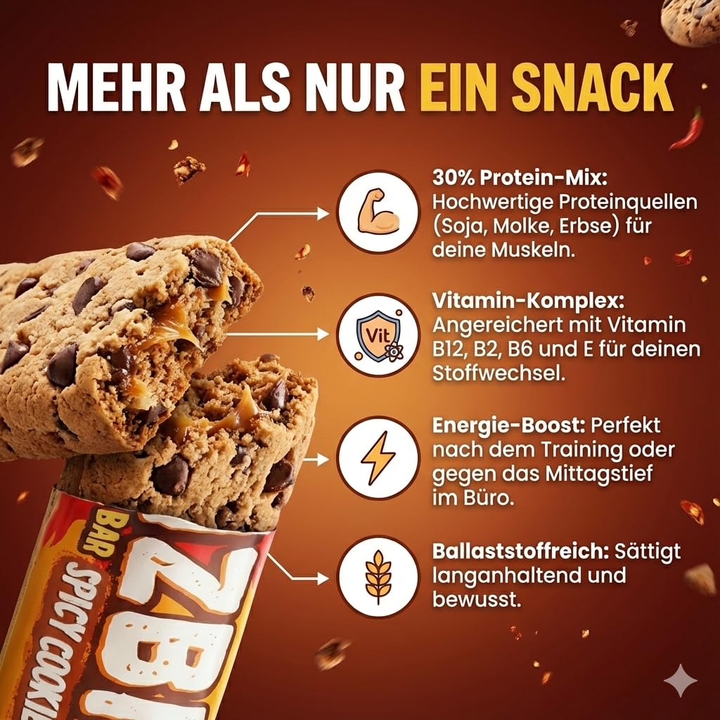 HOT CHIP Rizbit Protein Riegel Spicy Cookies - 30% Protein, Scharfer Keks Geschmack, 45g - Proteinreich, Ballaststoffreich, Energie Snack für Sport & Alltag - Low Carb, Glutenfrei