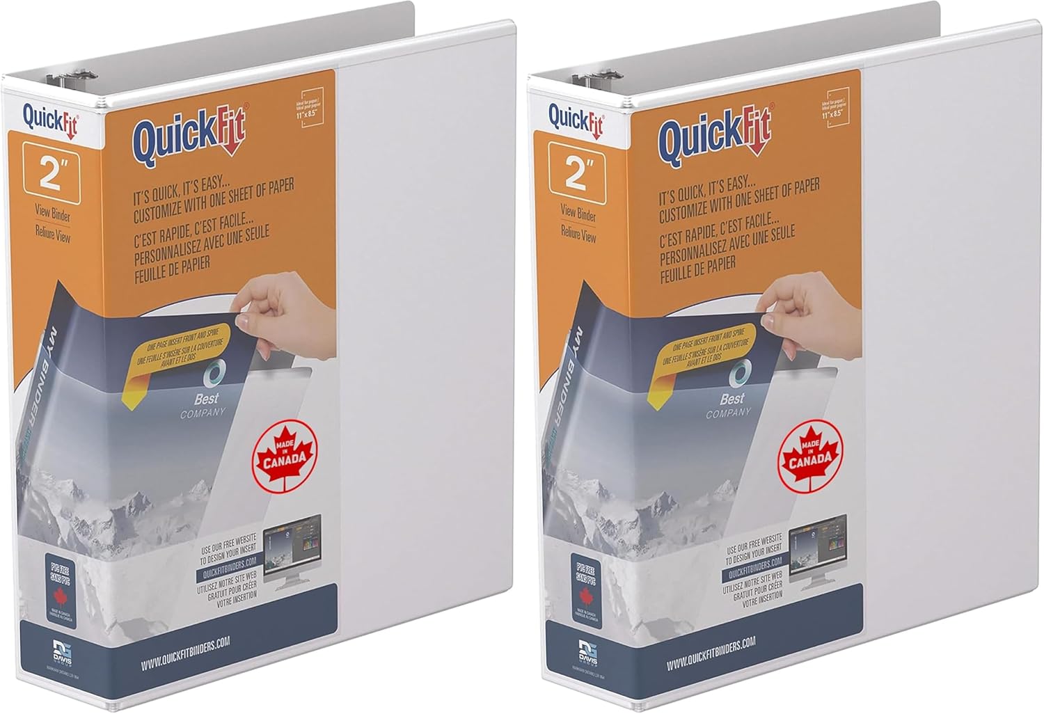 QuickFit Clear-View Binder, 3-Ring Binder, Round Ring, 2 Inch, White (Pack of 2)