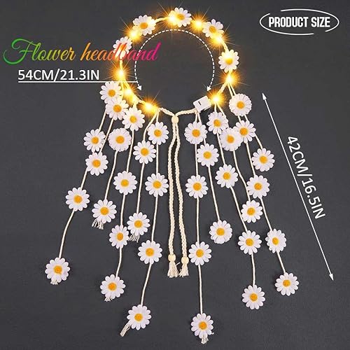 Miniatura 10 de GORTIN Diadema de girasol iluminada, corona de flores de margarita, accesorios para el cabello hippie bohemio para mujer