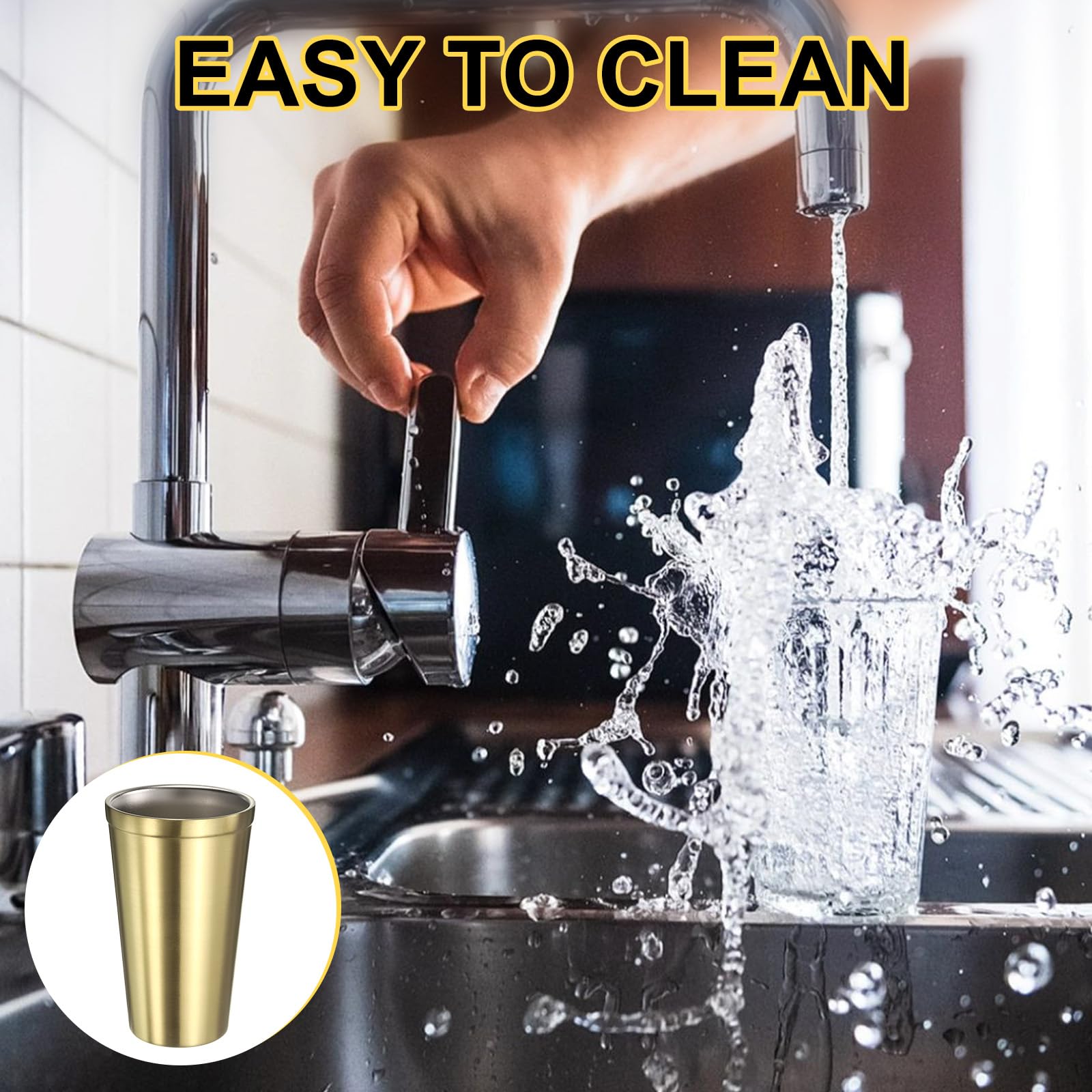 QUARKZMAN 4 Pezzi Tazza In Acciaio Inossidabile 15Oz Tazza Da Viaggio Doppia Parete Per Tè Caffè Bicchiere Termico Campeggio Riutilizzabile Per Latte Succo Bevande Fredde (Oro)