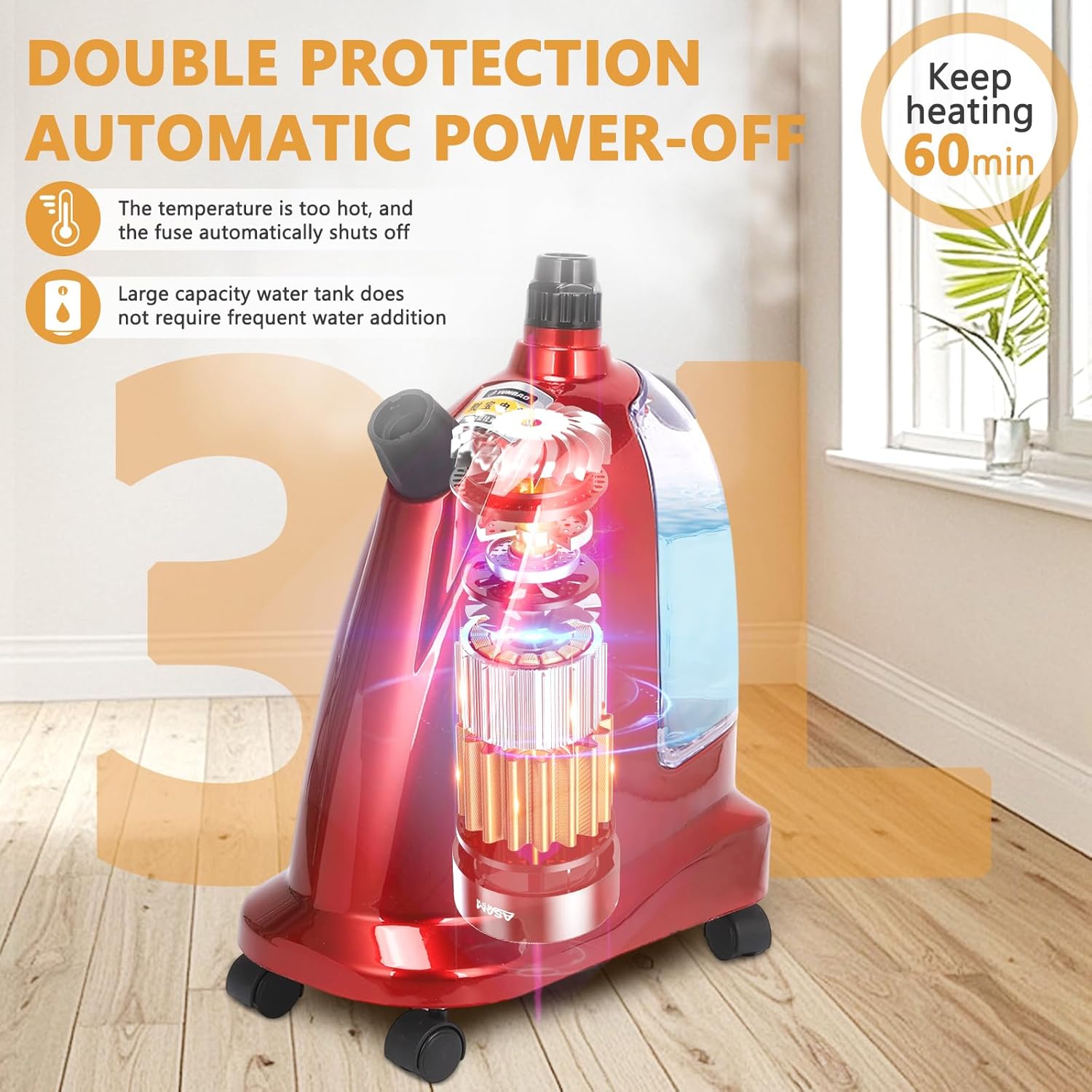 Steamer for Clothes 1800W Standing Garment Steamers 45s Fast Heat-up 60 Mins of Continuous Powerful Steam with 3L Water Tank