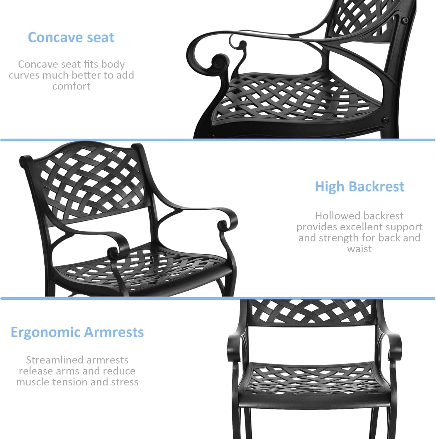 5-Piece Cast Aluminum Outdoor Patio Dining Set, Metal Bistro Table and Chairs,Wrought Iron Patio Bistro Set with 1.7" Umbrella Hole for Outside Porch Deck,Black