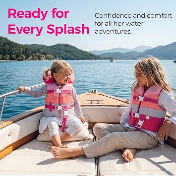 ROXY Life Jacket for Youth/Kids/Toddler, USCG Approved Type III PFD, Light-Weight Life Vest with Saferty Strap, for Waterskiing, Rafting, Boating, Paddleboarding, Kayaking, Swimming Watersports