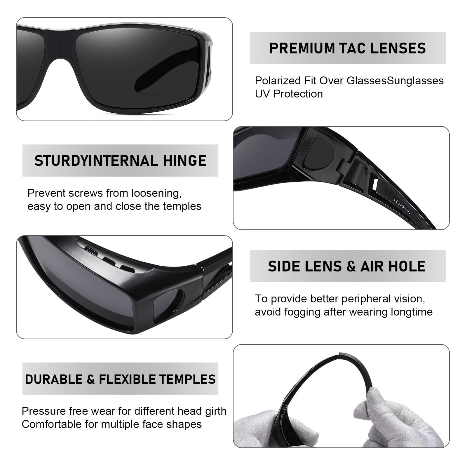 Wzerry Sunglasses Polarized UV Protection, okulary damskie, ramka czarny błyszczący/szare soczewki