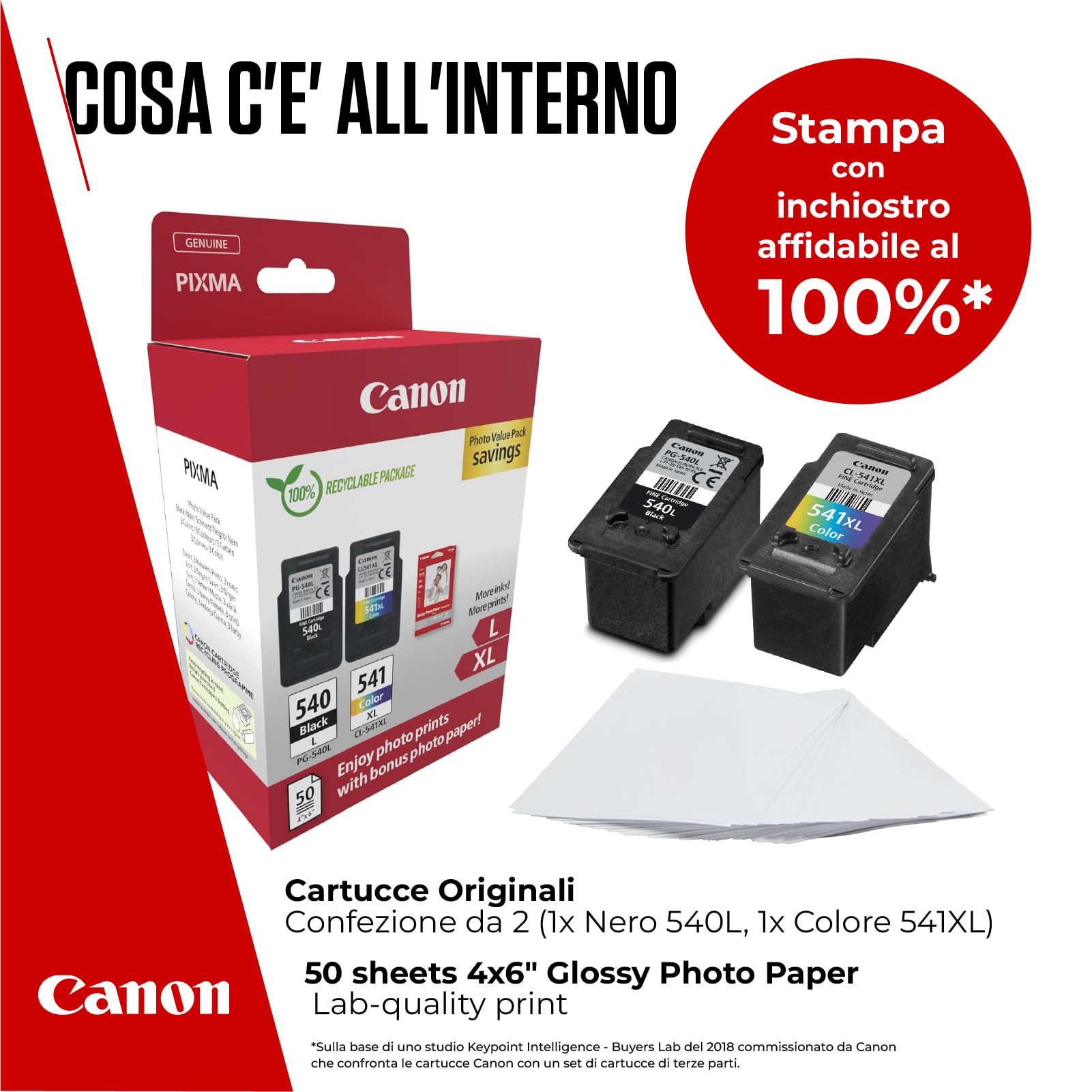 Canon Multipack Cartuccia & Carta - 2 Cartucce per Stampante Originali PG-540/CL-541XL (1 x Nero, 1 x Colori) & 4x6 Carta Fotografica (50 x Fogli)