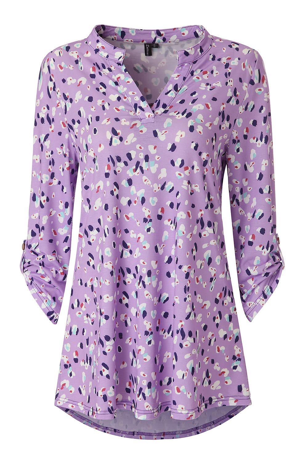 Zattcas Womens Floral Printed Tunic Shirts 3/4 Roll Sleeve Notch Neck Tunic Top